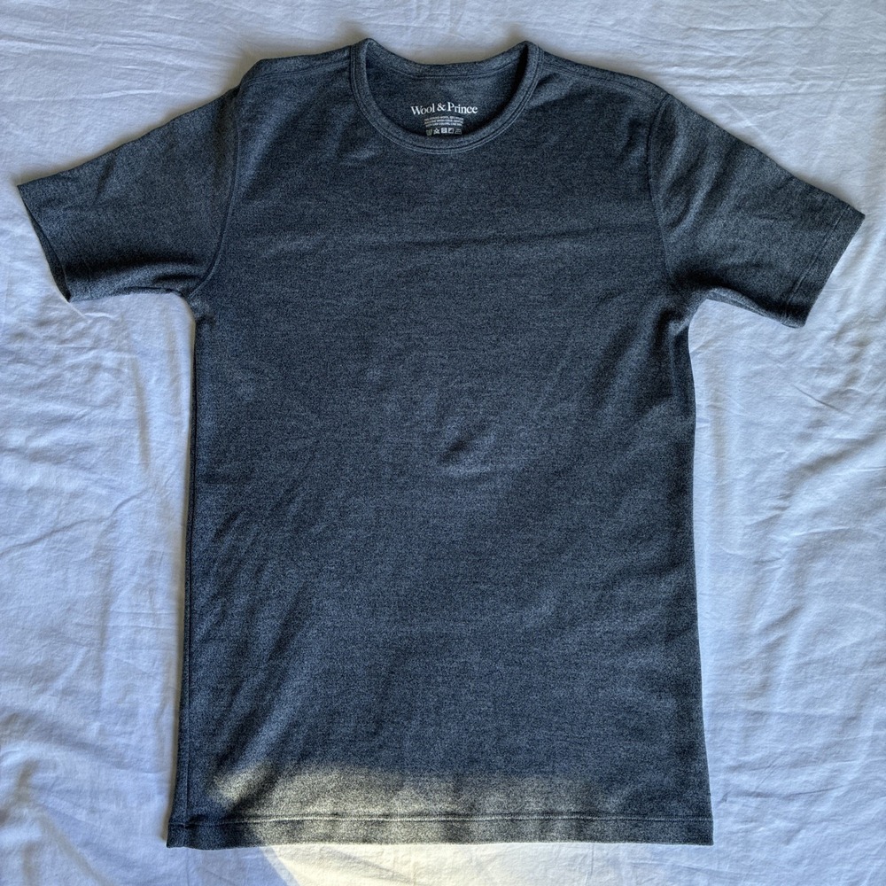Wool & Prince Men's Charcoal Heather Merino Wool Interlock Crew Neck Tee XS
